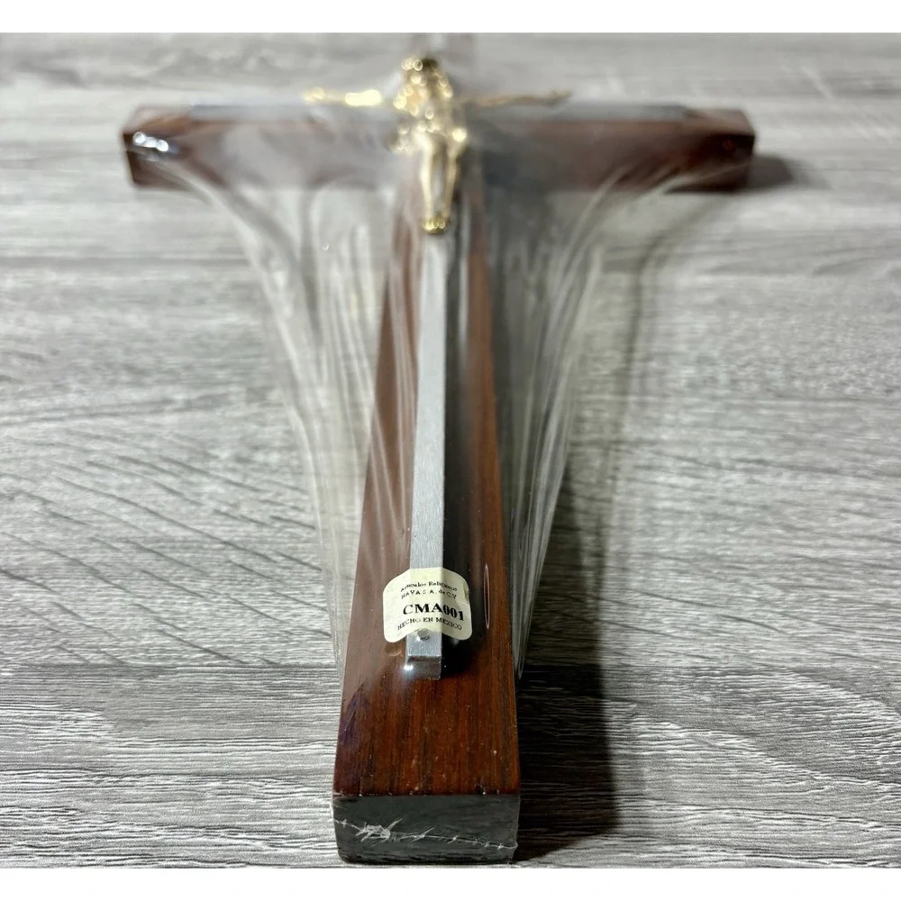 Vintage Wooden Crucifix w/Metal Inlays & Jesus Christ 16